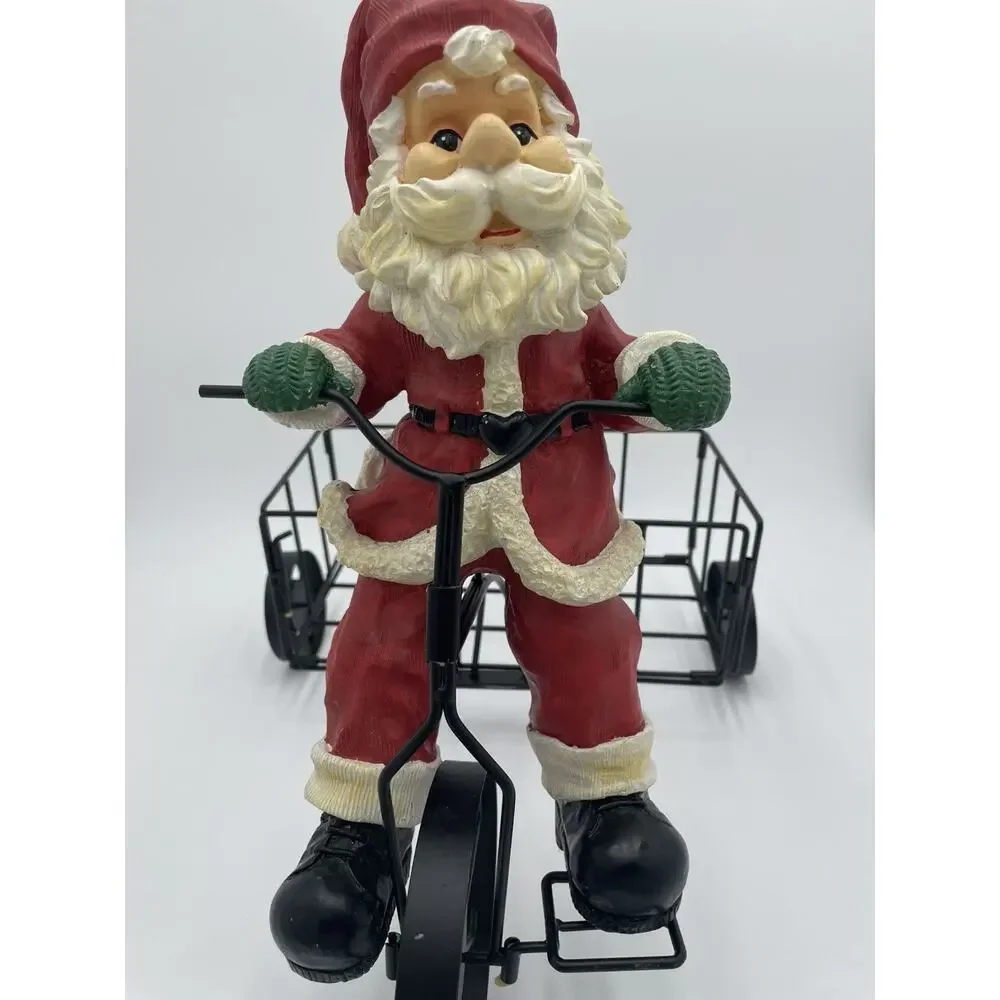 Large Oversized Christmas Decoration Vintage Santa Clause Riding Tricyle Basket